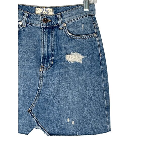 Free People We The Free Ripped Denim Skirt Blue Cotton Casual XS (25) - Picture 5 of 11